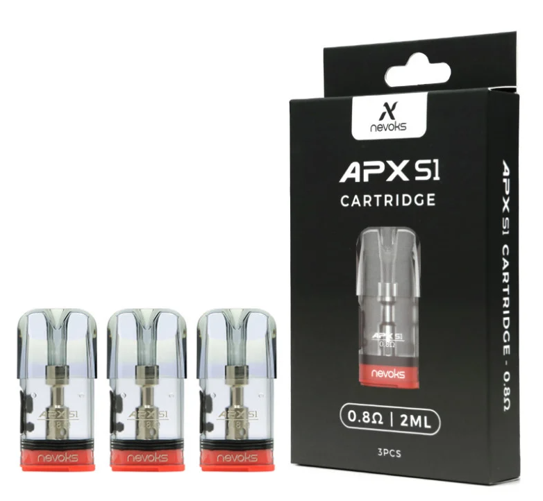 APXS1 vape cartridge packaging with three cartridges displayed in front on a white background.